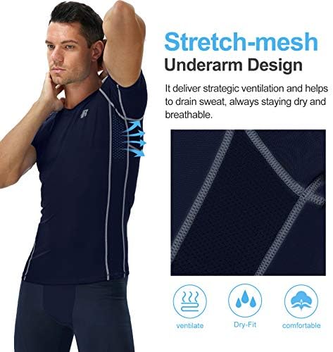 חולצות טריקו לגברים של Runhit חולצות דחיסה של שרוול קצר לגברים לחולצות אימון