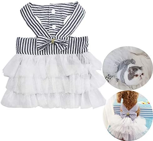 שמלות חיות מחמד של וונבנה, פסים רשת גור כלב אפוד טוטו נסיכת שמלת חצאית עם קשר קשת לגזע קטן כלבי חתולי