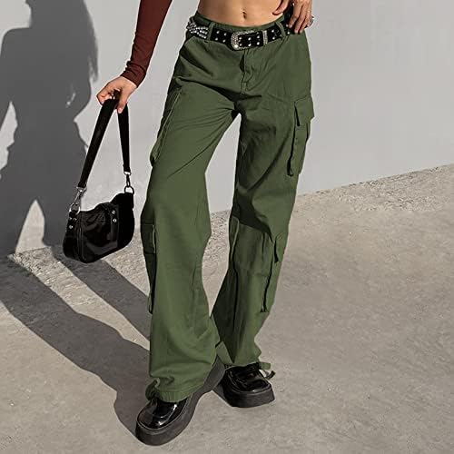 כפתור רוכסן לבוש Y2K מכנסי מטען מכנסי מכנסי מכנסיים נמוכים מכנס רגל ישרה מזדמנת עם מכנסי כיסים