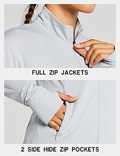 חולצות שרוול ארוך של זוטי נשים UPF 50+ הגנת שמש מלא ז'קט רוכסן UV טיולים קלים לכיסי רוכסן גולף חיצוניים