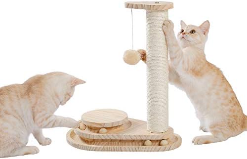 מנגק חתול מעץ מגרד צעצוע חתול מסלולי דמעה של דמעה מסלול אינטראקטיבי פטיפון עם עמדת גירוד וכדור משתלשל