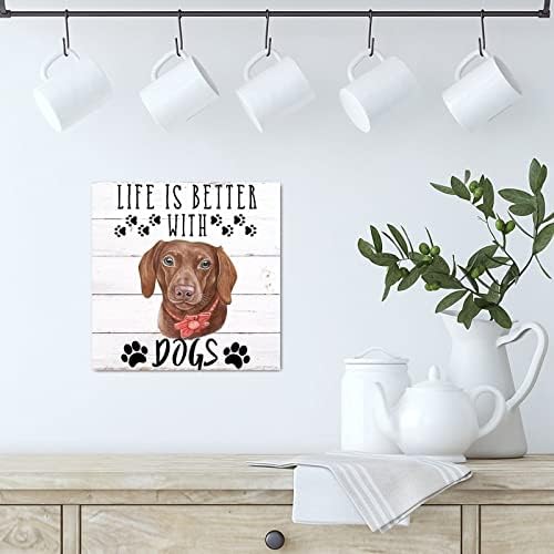 Evans1nism כלב מצחיק שלטי עץ החיים טובים יותר עם כלבים פלאק עץ כלב כלב דקורטיבי קיר דקורטיבי קיר אמנות