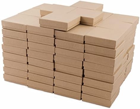 888 תצוגה - חבילה של 50 קופסאות של 5 7/16 x 3 1/2 x 1 קראפט חום מטה גימור קופסאות תכשיטים מלאות כותנה