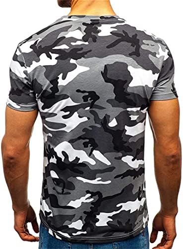 גברים של בציר הסוואה חולצות צווארון עגול הסוואה טי חולצות ספורט כושר צבאי קצר שרוול