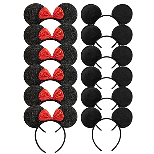 צ 'ואנגצ' י עכבר אוזני סרט חבילה של 12 עבור בנים ובנות מסיבת יום הולדת או חגיגות, מוצק שחור ואדום קשת