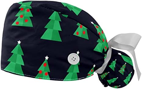 כובעים רפואיים של Ratgdn לנשים עם כפתורים שיער ארוך, כובע עבודה מתכוונן 2 חלקים, רקע שחור חג המולד