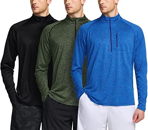 Athlio 3 חבילה חולצות אתלטיות של שרוול ארוך לגברים - יבש מהיר, הגנה על שמש UV, ו- 1/4 סוודר רוכסן ריצה
