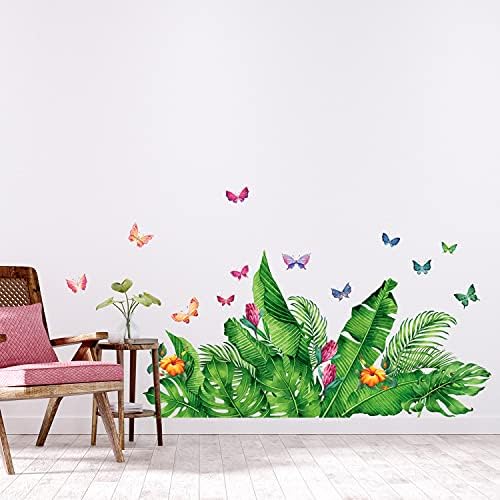 צמח טרופי DECOWALL + פרפרים בצבעי מים מדבקות קיר מדבקות קיר מקלפים ומקל מדבקות קיר נשלפות לילדים חדר