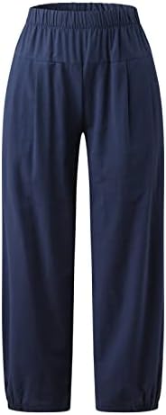 Wybaxz 2023 מכנסי פשתן כותנה לנשים מכנסיים פלאצו פסים מדי יום מכנסי פשתן מכנסי פשתן ישר קפלים מכנסי
