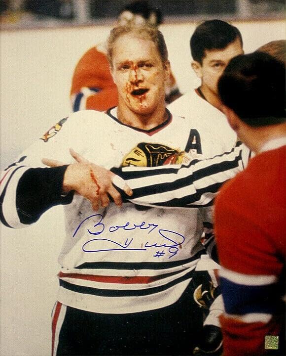 בובי הול חתמה על שיקגו בלקוהוקס 16 x 20 צילום - 79100 - תמונות NHL עם חתימה