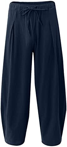 מכנסי פשתן של גברים זפטים עם כיסים רופפים בכושר פתוח תחתון רגיל מכנסי חוף נוחים מזדמנים