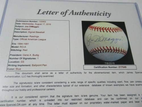 ג'ו דימג'יו ניו יורק ינקי חתום מכתב בייסבול ליגה אמריקאית מכתב JSA - כדורי חתימה