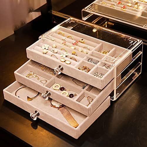 מארגן תכשיטים אקרילי ZGWAFDWW, צמידי שרשראות עגיל צמיד תצוגה, מארז תכשיטים ברורים מארגן, עם 3 מגירות