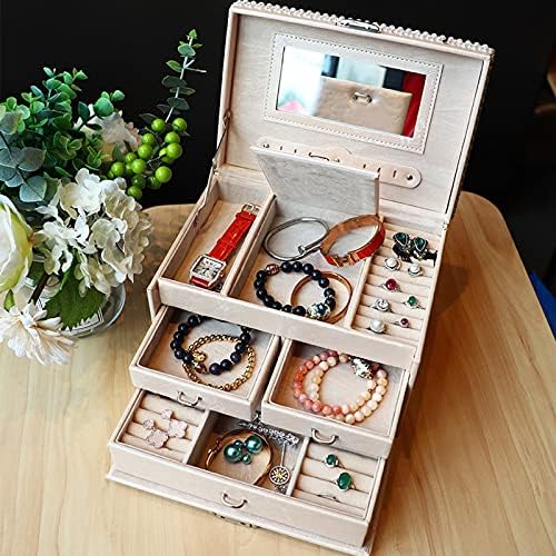 מארגן תכשיטים ברוויקס 3 קופסת תכשיטים שכבה עם קישוטי פרחים מארגן תכשיטים עור PU תכשיטים לבנים מארז תכשיטים