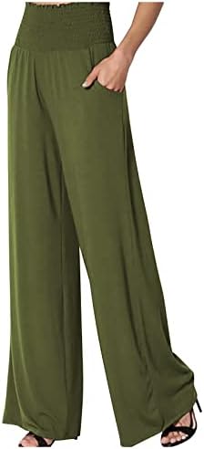 מכנסי משקל קלות של HDZWW ליידי רופפים מכנסיים מוצקים נושמים קרסול קיץ מסלול גבוה מרפה רגל ישרה עם כיסים