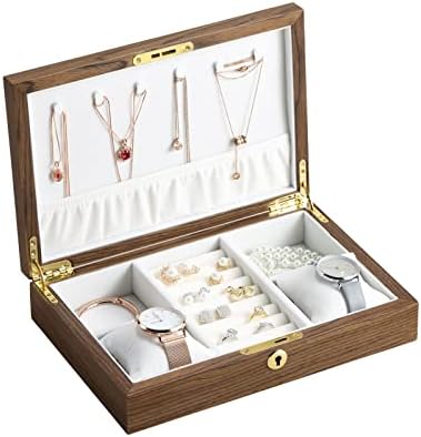 קופסת מארגן תכשיטים קזראס לנשים, מארז תכשיטים מעץ עם קופסת אחסון של מנעול מנעול לעגילי שרשרת עגילי שרשרת