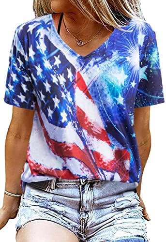 אמריקאי דגל חולצה נשים ארהב כוכב פסים הרביעי יולי טי חולצות מקרית אמריקה דגל הדפסת צוואר טי חולצות